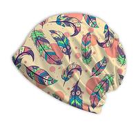 Oudrspo Boho Plumes Floral Charcoal Slouchy Beanie Doux Léger Running Beanie Chapeaux Chemo Cap pour Hommes Femmes