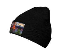 Oudrspo Bonnet Chaud et élé en Tricot Fin pour Adulte, Unisexe, Motif Volcan Kilauea Noir