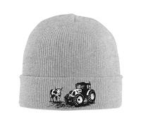 Oudrspo Bonnet de Ski en Tricot de Vache Tracteur Gris, Bonnet d'hiver Chaud Classique pour Femmes et Hommes