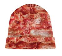Oudrspo Bonnet en Tricot avec Motif de Bacon et de Nourriture - pour Femme et Homme - Motif tête de Mort - avec Revers et Bords roulés