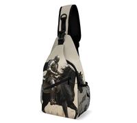 Oudrspo Brave Warrior and Horse French Country Style Sling Bag Crossbody Chest Bag with Pockets, Shoulder Backpack for Hiking, Travel