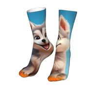 Oudrspo Chaussettes amusantes à imprimé loup bleu ciel pour femmes et hommes, chaussettes colorées, folles et amusantes, chaussettes fantaisie, tailles 9 à 11