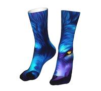 Oudrspo Chaussettes amusantes et originales à imprimé loup bleu futuriste pour hommes, femmes et adolescents