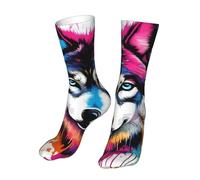 Oudrspo Chaussettes amusantes et originales à imprimé loup coloré pour hommes, femmes et adolescents