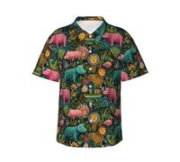 Oudrspo Chemise hawaïenne Homme Hippo avec Flamants Roses et Crocodiles (2) - Manches Courtes, décontractée, idéale pour l'été et la Plage.