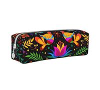 Oudrspo Cinco De Mayo Mexican Fiesta Flowers and Birds Pencil Pouch Round Pen Case Portable Pencil Bag Leather Organizer with Zipper Cosmetic Pouch Bag