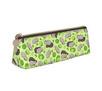 Oudrspo Citron huîtres Porte-Crayon Sac cosmétique Stylo Pochette en Cuir Triangle Sac de Rangement Fermeture éclair Papeterie Organisateur pour Adultes Bureau