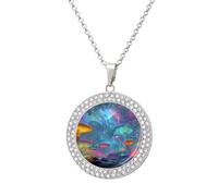 Oudrspo Collier avec pendentif univers de champignons psychédéliques pour femmes, colliers en diamants, cercle