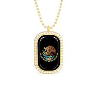 Oudrspo Collier personnalisé avec aigles et armoiries du Mexique pour femmes, pendentif rectangulaire, bijoux tendance, cadeaux, or et argent
