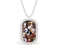 Oudrspo Collier personnalisé avec pendentif rectangulaire en forme de chien mignon dans un panier pour femme, bijoux tendance, cadeaux, or et argent