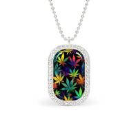 Oudrspo Collier personnalisé avec pendentif rectangulaire en forme de tie-dye et de cannabis trippant pour femme, bijoux tendance, cadeaux, or et argent