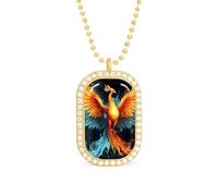Oudrspo Collier personnalisé avec pendentif rectangulaire représentant des phénix d'eau, de glace et de feu, pour femmes, bijoux tendance, cadeaux, or et argent