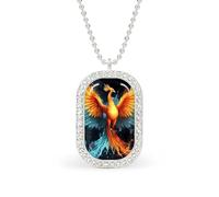 Oudrspo Collier personnalisé avec pendentif rectangulaire représentant des phénix d'eau, de glace et de feu, pour femmes, bijoux tendance, cadeaux, or et argent
