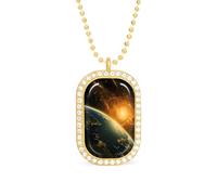 Oudrspo Collier personnalisé avec vue sur la planète Terre depuis l'espace au lever du soleil pour femmes, pendentif rectangulaire, bijoux tendance, cadeaux, or et argent