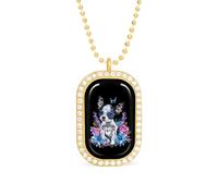 Oudrspo Collier personnalisé Chihuahua Mexique Dia De Los pour femmes, pendentif rectangulaire, bijoux tendance, cadeaux, or et argent