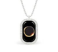 Oudrspo Collier personnalisé éclipse solaire totale pour femme, pendentif rectangulaire, bijoux fantaisie, cadeaux, or et argent