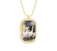 Oudrspo Collier personnalisé Geese Leisure Time pour femmes, pendentif rectangulaire, bijoux tendance, cadeaux, or et argent