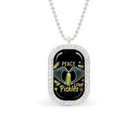 Oudrspo Collier personnalisé Peace Love Pickles pour femmes, pendentif rectangulaire, bijoux tendance, cadeaux, or et argent