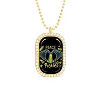Oudrspo Collier personnalisé Peace Love Pickles pour femmes, pendentif rectangulaire, bijoux tendance, cadeaux, or et argent