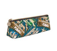Oudrspo Coloré Graffiti Rock Musique Hip Hop Art Pochette À Crayons Triangle Stylo Cas Portable Crayon Sac en Cuir Organisateur avec Fermeture À Glissière Cosmétique Pochette Sac
