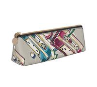 Oudrspo Coloré Graffiti Rock Musique Hip Hop Art Pochette À Crayons Triangle Stylo Cas Portable Crayon Sac en Cuir Organisateur avec Fermeture À Glissière Cosmétique Pochette Sac