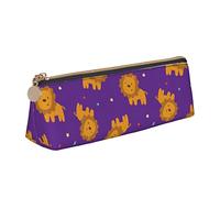 Oudrspo Dessin animé Lion Motif Pochette à Crayons Triangle Stylo étui Portable Sac à Crayons en Cuir Organisateur avec Fermeture à glissière cosmétique Pochette Sac