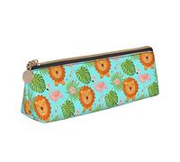 Oudrspo Dessin animé Lion Motif Pochette à Crayons Triangle Stylo étui Portable Sac à Crayons en Cuir Organisateur avec Fermeture à glissière cosmétique Pochette Sac