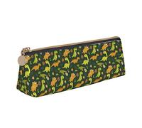 Oudrspo Dinosaure pin Porte-Crayon Sac cosmétique Stylo Pochette en Cuir Triangle Sac de Rangement à glissière Papeterie Organisateur pour Adultes Bureau