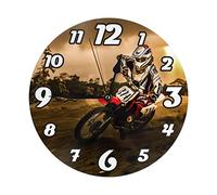Oudrspo Dirt-Bike Motocross Moto Véhicule Horloge Murale Ronde 10 Pouces Silencieux Non-Ticking Horloges Murales à Piles Horloge de Bureau pour Maison Chambre Salon Bureau Décor