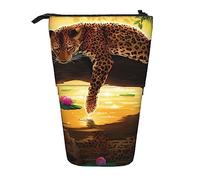 Oudrspo Drôle léopard Porte-Crayon Debout Pochette à Crayons Mignon télescopique Porte-Crayon étui Sac de Maquillage pour Le Bureau