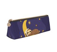 Oudrspo Drôle Paresseux Sommeil Lune Arbre Pochette à Crayons Triangle Stylo étui Portable Crayon Sac en Cuir Organisateur avec Fermeture éclair cosmétique Pochette Sac