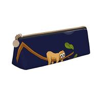 Oudrspo Drôle Paresseux Sommeil Lune Arbre Pochette à Crayons Triangle Stylo étui Portable Crayon Sac en Cuir Organisateur avec Fermeture éclair cosmétique Pochette Sac