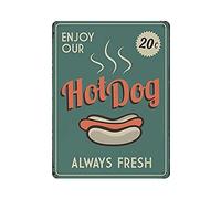 Oudrspo Enseigne en étain en métal Enjoy Our Hot Dogs Affiche en étain Vintage Enseigne en métal Décoration murale Pays Cuisine Maison Garage Décor 16 "x 12"