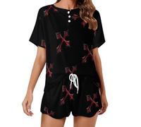 Oudrspo Ensemble Pyjama Femme Croix de Fer sanglante, Manches Courtes, vêtements de détente Doux, Pyjama