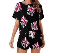 Oudrspo Ensemble Pyjama Femme Drapeau Britannique Union Jack, fabriqué en Angleterre, Manches Courtes, Doux et Confortable.