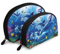 Oudrspo Femmes Blue Sea World Corail Dauphin Voyage Cosmétique Sacs Étanche 2PC Maquillage Pochette Cosmétique Et Articles De Toilette Organisateur Sac Portable Voyage Trousse De Toilette Filles