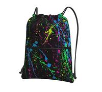 Oudrspo Graphic Blue Neon Paint Splatter Drawstring with Zipper Sackpack Gym Sports, Sac à dos étanche String Bag Cinch