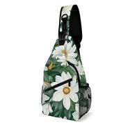 Oudrspo Green Leaves and White Flowers Fighter Jet from Carrier Sling Bag Crossbody Chest Bag with Pockets, Shoulder Backpack for Hiking, Travel