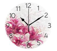 Oudrspo Horloge Murale à Fleurs de lys Rouges 9,8 Pouces silencieuse Ronde Horloge Murale à Piles sans tic-tac créatif Horloge décorative pour Enfants Salon Chambre Bureau Cuisine décor à la Maison