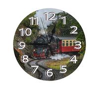 Oudrspo Horloge Murale Ronde à Motif de Train rétro, Silencieuse sans Tic-Tac, 10 Pouces, Décoration pour Salon, Cuisine, Chambre et Bureau