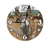 Oudrspo Horloge Murale Ronde drôle d'âne 10 Pouces silencieuse sans tic-tac Horloge de Bureau à Piles pour la Maison Chambre Salon Bureau décor