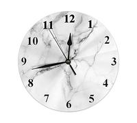 Oudrspo Horloge Murale Ronde en marbre, Horloge Murale Ronde silencieuse à Motifs en marbre Blanc, décoration Murale pour Chambre à Coucher, Bureau, école (10\