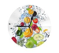 Oudrspo Horloge Murale Ronde imprimée de Fruits avec éclaboussures d'eau Horloge Murale de décoration silencieuse sans tic-tac pour la Maison, Le Bureau, la bibliothèque