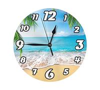 Oudrspo Horloge Murale Ronde Tropicale et Palmier 10 Pouces silencieuse sans tic-tac Horloge de Bureau à Piles pour la Maison, la Chambre, Le Salon, Le Bureau