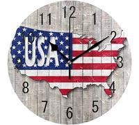 Oudrspo Horloges murales silencieuses sans tic-tac de 10 Pouces à Piles American Map USA Flag Star Striped, pour Le Bureau, la Maison, la Salle de Bain