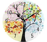 Oudrspo Horloges murales silencieuses sans tic-tac de 25,4 cm à Piles Motif Arbre de Vie Quatre Saisons, pour Bureau, Maison, Salle de Bain