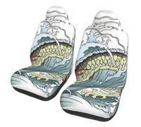 Oudrspo Housses de siège Auto universelles 2 pièces - Motif Dragon d'eau d'Extrême-Orient éclaboussant Les Vagues - Protections Extensibles pour sièges Avant de Voitures, camions et SUV