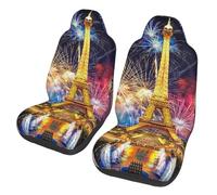 Oudrspo Housses de siège Auto universelles Motif Feux d'artifice Tour Eiffel de Paris, Lot de 2 pièces - Protections Extensibles pour sièges Avant de Voitures, camions et SUV