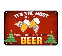 Oudrspo Joyeux Noël Plaque en métal C'est le moment le plus merveilleux pour une bière Plaque en métal de Noël Signes pour la maison Cuisine Jardin Café Homme Cave Décor 8x12 pouces