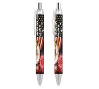 Oudrspo Lot de 2 stylos à bille noirs avec motif drapeau aigle et feux d'artifice - Stylo à bille rétractable à encre gel lisse - Pointe fine de 0,5 - Pour l'école, le bureau - Motif drapeau d'aigle